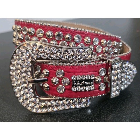 NEW B.B SIMON 2617 RED BELT W/ ALL SILVER CRYSTALS AND‎ PARACHUTE STUDS RODEO 46 main image 4